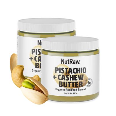 NutRaw Organic Pistachio Cashew Butter, 2 Pack (8oz Jars)  Vegan Pistachio Cashew Spread with 6g Plant Protein  Clean Ingredient Nut Butter, Gluten Free, No Added Sugar, No Seed Oils