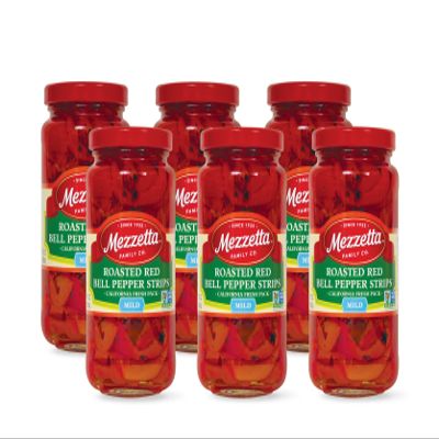 Mezzetta Roasted Red Bell Pepper Strips Mild - Grown in California - Flame Roasted for Rich, Succulent Flavor - Vibrant Color & Tender Texture - Ideal for Fajitas & Frittatas - 16 OZ Jar - Pack of 6