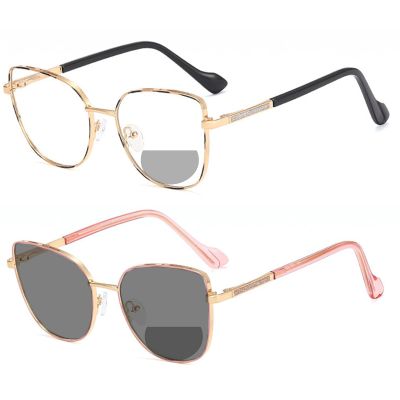 2 Pack Transition Photochromic Bifocal Reading Glasses for Women Stylish Retro rhinestone cat eye Computer Readers (2PCS-pink&leopard, 1, multiplier_x)