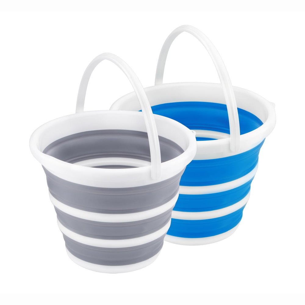 2 Pack Collapsible Buckets 10L 2.6 Gallon Cleaning Bucket Mop Bucket Folding Foldable Portable Small Plastic Water Supplies for Outdoor Garden Camping Fishing Car Wash Space Saving Grey and Blue