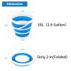 2 Pack Collapsible Buckets 10L 2.6 Gallon Cleaning Bucket Mop Bucket Folding Foldable Portable Small Plastic Water Supplies for Outdoor Garden Camping Fishing Car Wash Space Saving Grey and Blue view 2