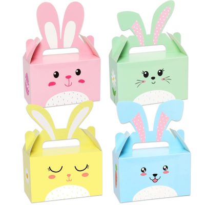 24 Pack Bunny Eggs Gift Box with Handle - Easter Basket Containers for Kids, Home School Classroom Party Favor Decorations