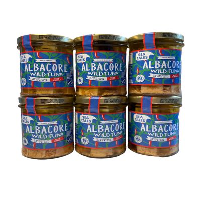 Sea Tales Albacore Fillets in Extra Virgin Olive Oil with Chili in Jar - 100% Pole & Line Wild Sustainably Caught - High Protein Food - Keto Friendly - 7 oz. Jars (Pack of 6)