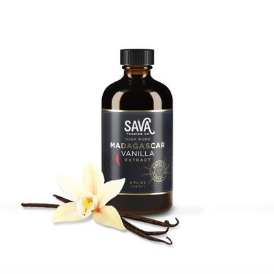 SAVA Madagascar Vanilla Extract 100% Pure Vanilla Extract from High-Quality Madagascar Vanilla Beans No Sugar Added Gourmet Vanilla Extract Baking Supplies (4 Oz)