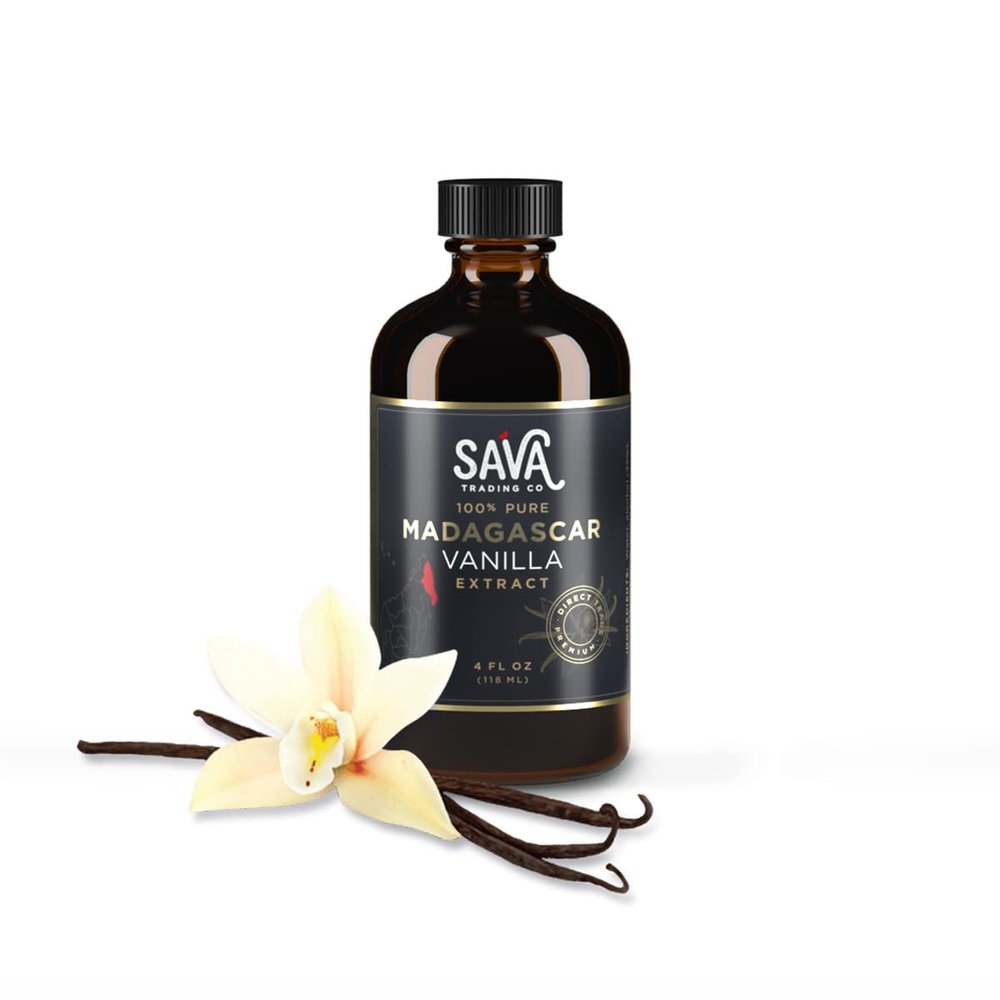 SAVA Madagascar Vanilla Extract 100% Pure Vanilla Extract from High-Quality Madagascar Vanilla Beans No Sugar Added Gourmet Vanilla Extract Baking Supplies (4 Oz)