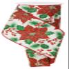 Festive Poinsettia Christmas Tree Wired Holiday Ribbon - 4" x 10 Yards, Cream Ribbon, Red & Green Flowers, Gold Glitter, Garland, Wreath, Bows, Fundraiser, Arts and Crafts view 1