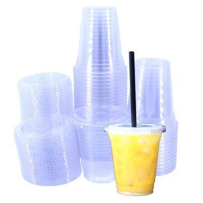Miley Supply [50 pack] 12/14 oz. Clear Plastic Cups With Flat Lids - 50 Set