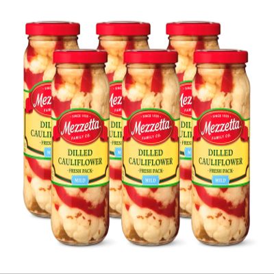 Mezzetta Dilled Cauliflower Fresh Pack Mild - California Fresh Pickled Snack - Vinegar & Dill-Infused for Giardiniera Lovers - Enjoy with Burgers & Sandwiches - Healthy Pick - 16 Oz Jar - Pack of 6