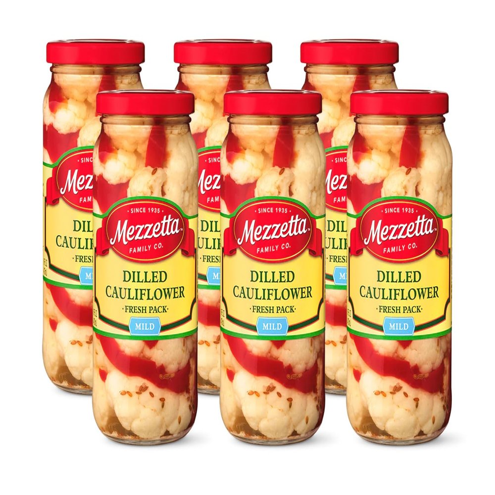 Mezzetta Dilled Cauliflower Fresh Pack Mild - California Fresh Pickled Snack - Vinegar & Dill-Infused for Giardiniera Lovers - Enjoy with Burgers & Sandwiches - Healthy Pick - 16 Oz Jar - Pack of 6