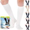 (3 Pairs) Made in USA - Circulating Dress Compression Socks 20-30 mmHg for Women & Men - Knee Hi Firm Support Stockings for Nursing Travel Flight Work - White & Brown & Black view 2