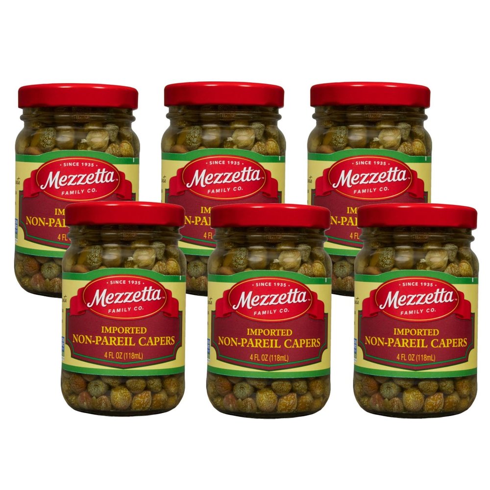 Mezzetta Non-Pareil Capers Jar - Imported Mediterranean Small Caper Buds - Handpicked for Sauces & Dressings - Savory Pungent Flavor - Ideal for Italian Recipes - 4 Oz - Pack of 6