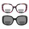 2pcs Transition Photochromic Crystal Frame Bifocal Reading Glasses For Women Bling Diamond Square Sunglasses Readers (2pcs-black&flower, 4, multiplier_x) view 1