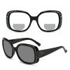 2pcs Transition Photochromic Crystal Frame Bifocal Reading Glasses For Women Bling Diamond Square Sunglasses Readers (2pcs-black&flower, 4, multiplier_x) view 4