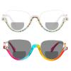 2pcs half frame Transition Photochromic Bifocal Reading Glasses for Women Cat Eye Bling Rhinestone reading Glasses (2PCS-rainbow&clear rainbow, 2, multiplier_x) view 1