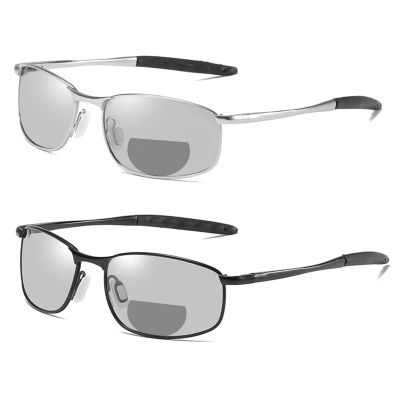 2pcs Transition Photochromic Bifocal Reading Glasses Men Sports Hyperopia Eyeglasses Women Square Presbyopic Sunglasses (2pcs-black&gold, 0, multiplier_x)