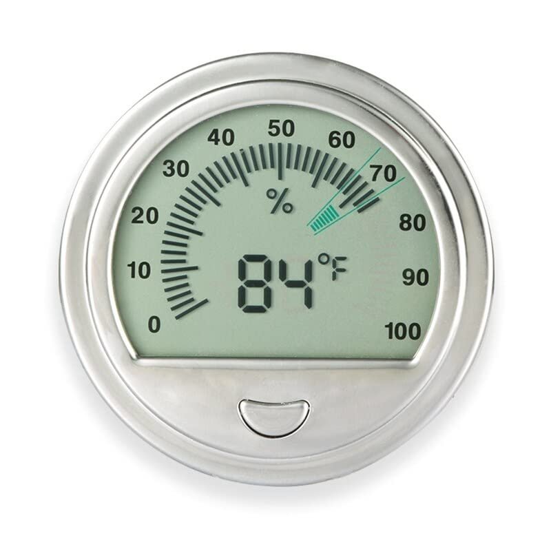 Digital Thermometer Hygrometer Humidity Temperature Meter for Cigar Round Shape M4YD (Color : Silver)