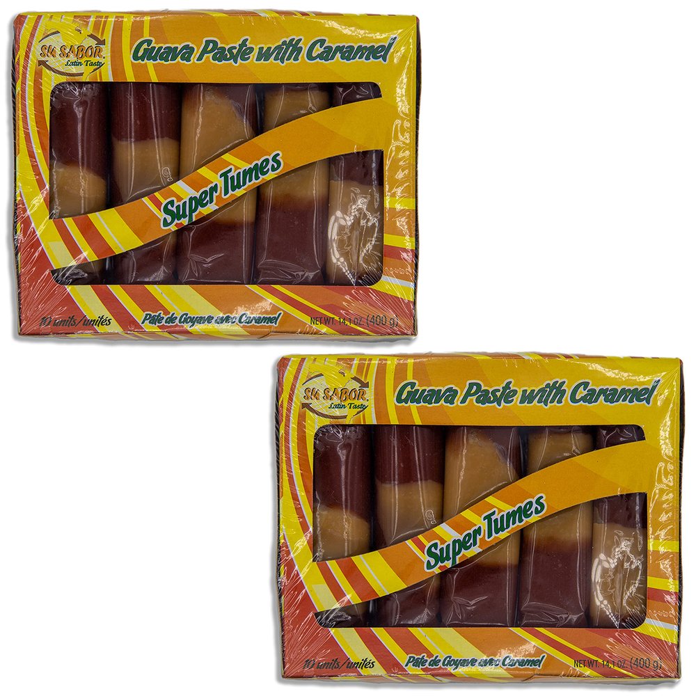 VALUE 2-PACK - 2 Super Tumes Bundle - Includes Two Packs of 10 Individually wrapped Bocadillo Super Tumes, Guava Paste with Caramel SU SABOR - Comes in Despensa Colombiana Bag! (Pack of 2 Bocadillo Boxes, 10 Units each)