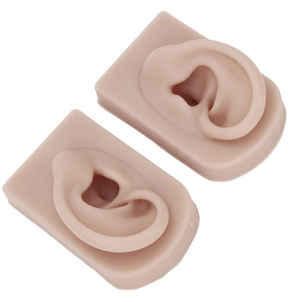 1 Pair Soft Silicone Ear Model Flexible Simulated Human Skin Piercing Practice Salon Reusable Versatile Ear Model (Dark Skin Color)