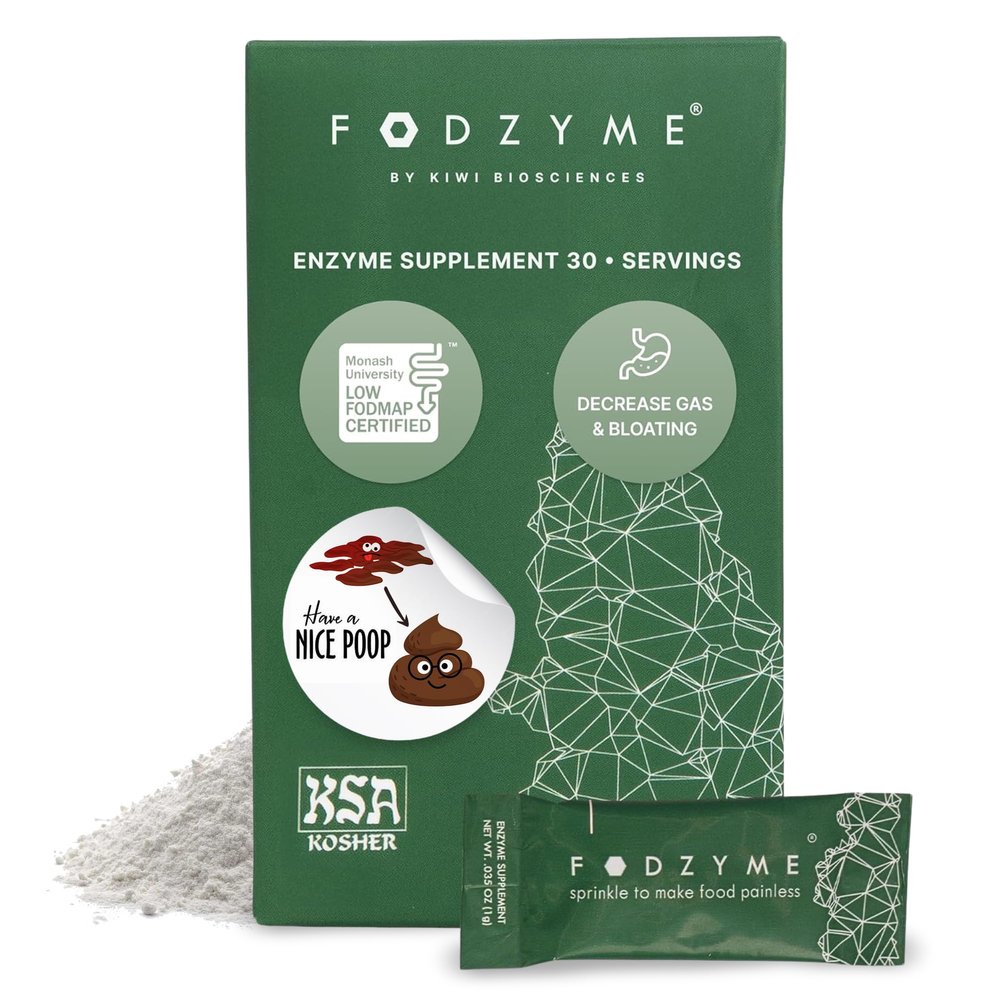FODZYME On-The-Go Digestive Enzymes for Gut Health, Relief for Bloating, Gas, Constipation, Diarrhea, Abdominal Pain, Low FODMAP, 30 Dose
