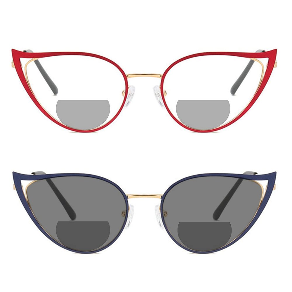 Transition Photochromic Bifocal Reading Glasses 2 Pack Spring Hinge Frames Bifocals Readers Sunglasses for Women (2PCS-blue&red, 2.5, multiplier_x)