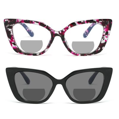 2pcs Womens Bifocal Reading Glasses Transition Photochromic Reading Sunglasses Computer Presbyopia Anti Glare (2pcs-flower&black, 3.75, multiplier_x)