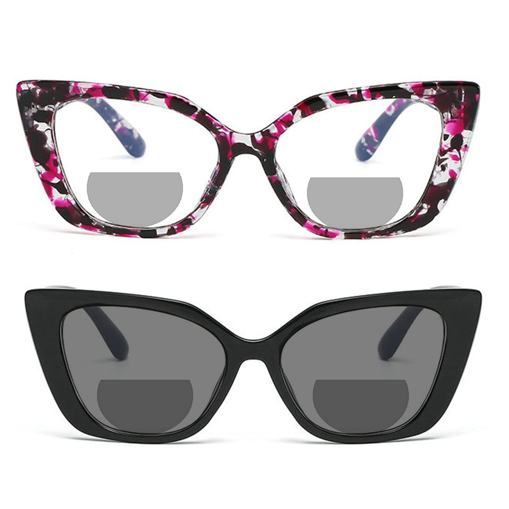 2pcs Womens Bifocal Reading Glasses Transition Photochromic Reading Sunglasses Computer Presbyopia Anti Glare (2pcs-flower&black, 3.75, multiplier_x)