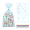 COQOFA 100 Pcs Blue Star 5"X11" Gift Wrap Cello Cellophane Treat Bags Clear Candy Cookie Plastic Poly Goodie Storage Bags with Twist Ties for Baby Shower, Gender Reveal, Birthday view 1
