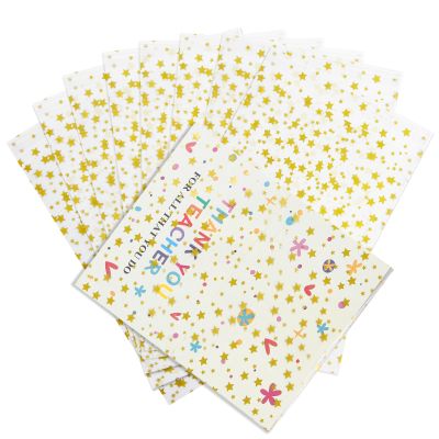 COQOFA 100 Pcs Star Printed Sealable Gift Wrap Cello Cellophane Bags Self sealing Adhensive Treat Bags Party Favor bags (7x10inch, Gold)