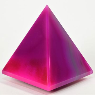 2.6" 280g Dyed Magenta Banded Agate Pyramid Polished Natural Layered Chalcedony Gemstone Crystal Mineral Dcor Specimen - India + One Clear Quartz Pebble