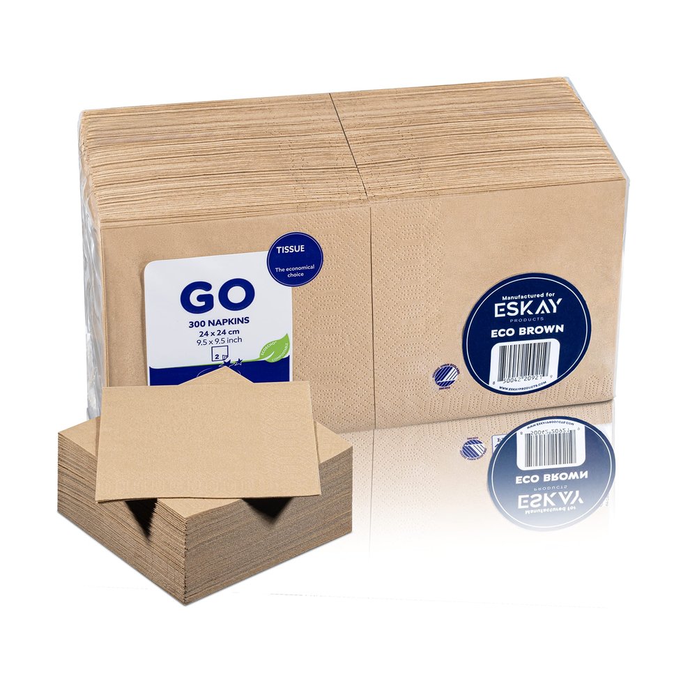 Eco Brown Beverage Napkins, 2-Ply Disposable Paper Napkins-Bar, Cocktail, Weddings, Birthday, EU Made, (300 Count)