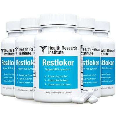Restlokor - Restless Legs Support-Health Research Institute-5 bottles-150 Capsules-Improved Formula-Official (5)