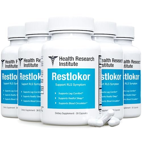 Restlokor - Restless Legs Support-Health Research Institute-5 bottles-150 Capsules-Improved Formula-Official (5)