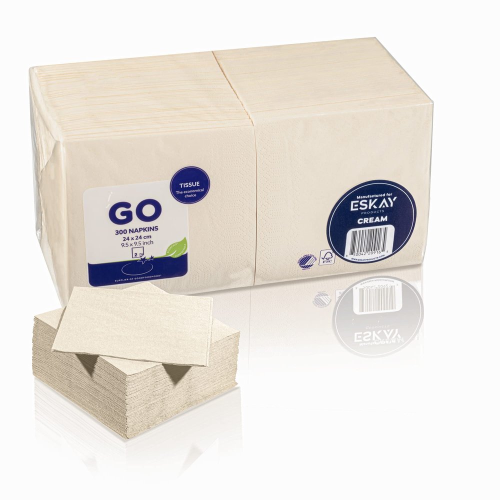 Cream Beverage Napkins, 2-Ply Disposable Paper Napkins-Bar, Cocktail, Weddings, Birthday, EU Made, (300 Count)