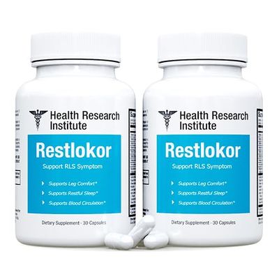 Restlokor - Restless Legs Support-Health Research Institute-2 bottles-60 Capsules-Improved Formula-Official (2)
