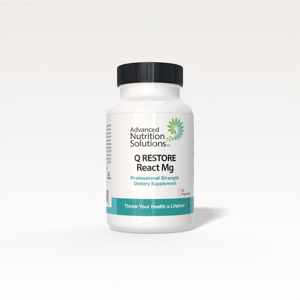 Advanced Nutrition Solutions Q Restore React Mg - 3 chelated bioavailable Forms of Magnesium. Water Balance, GI, Thyroid 60 caps