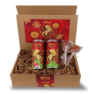 Lunar New Year Tea Gift Basket by La Tea Dah, 2 Gourmet Tea Flavors, Spiced Apple Tea and Sencha Green Tea, Chinese New Year of the Horse 2026 Gifts
