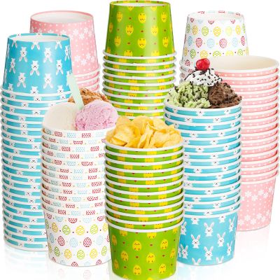 80 Pcs Easter Ice Cream Cups 9 oz Paper Treat Snack Cups Bunny Chicks Eggs Design Disposable Soup Bowls Easter Supplies for Easter Party Hot Cold Food Snacks Frozen Treats Containers Supplies