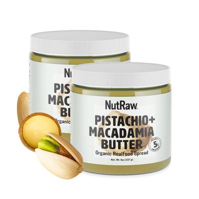 NutRaw Organic Pistachio Macadamia Butter, 2 Pack (8oz Jars)  Vegan Pistachio Macadamia Spread with 5g Plant Protein  Clean Ingredient Nut Butter, Gluten Free, No Added Sugar, No Seed Oils