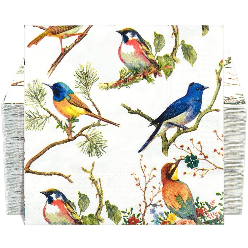 150 Bird Cocktail Beverage Napkins 3 Ply Bar Square Disposable Party Napkins Dessert Coffee Drink Napkins Guest Paper Hand Towels for Bathroom Wedding Tea Party Table Decoupage Napkins
