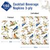 150 Bird Cocktail Beverage Napkins 3 Ply Bar Square Disposable Party Napkins Dessert Coffee Drink Napkins Guest Paper Hand Towels for Bathroom Wedding Tea Party Table Decoupage Napkins view 2