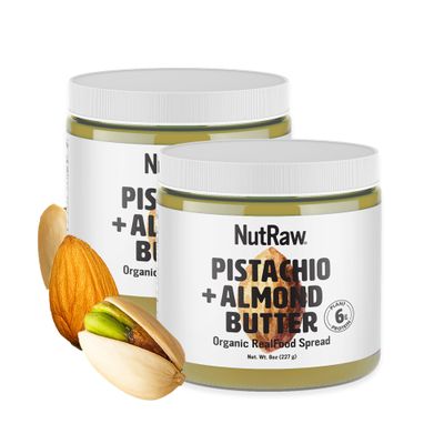 NutRaw Organic Pistachio Almond Butter, 2 Pack (8oz Jars)  Vegan Pistachio Almond Spread with 6g Plant Protein  Clean Ingredient Nut Butter, Gluten Free, No Added Sugar, No Seed Oils