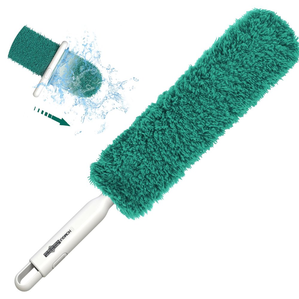 EHOMGUI Microfiber Duster, Feather Duster, Dusters for Cleaning, Washable Dusters with Reusable Microfiber Head, Feather Dusters for Cleaning Cobweb, Blinds, Furniture, Cars-Green
