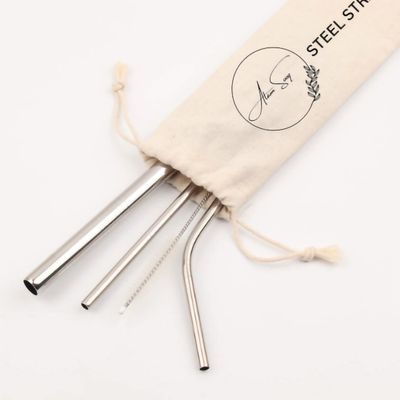 Stainless Steel Straws Set with Cleaner Brush - 3 Reusable Straws, 1 Cleaner Brush, and a Convenient Carry Bag - Eco-Friendly and Durable