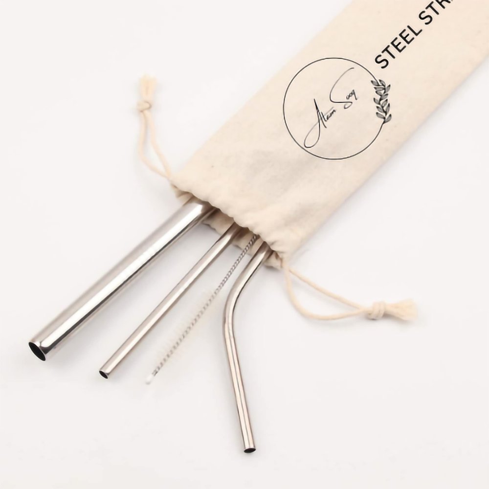Stainless Steel Straws Set with Cleaner Brush - 3 Reusable Straws, 1 Cleaner Brush, and a Convenient Carry Bag - Eco-Friendly and Durable