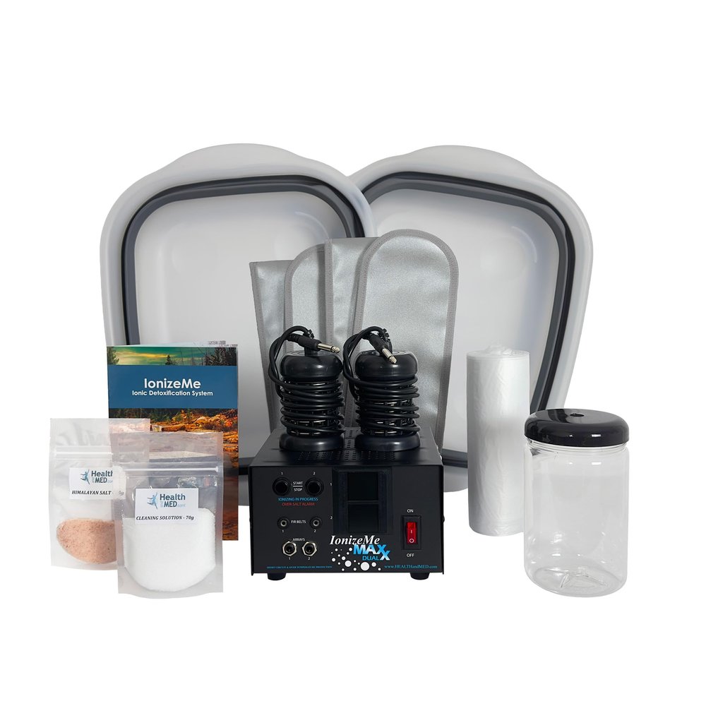 HEALTHandMED IonizeMe Maxx Dual (2-Channel Unit) - Powerful 20V Home Detox Equipment for Toxin Removal | 5 Year Warranty and Detox Expert Phone Consultation | Made in USA (Starter Pack with Belts)