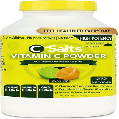 C-Salts Vitamin C Powder - 100% Pure Buffered Ascorbic Acid Powder for Daily Immune Support - Stomach-Friendly Organic Vegan Non-GMO Sugar-Free - 272 Servings 4000mg Per Serving - Lemon Lime, 26oz