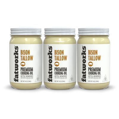Fatworks Pasture-Raised Bison Tallow, 100% American Bison, Premium Cooking Oil, Keto, Paleo, WAP, WHOLE30, 14 oz. (3 Pack)