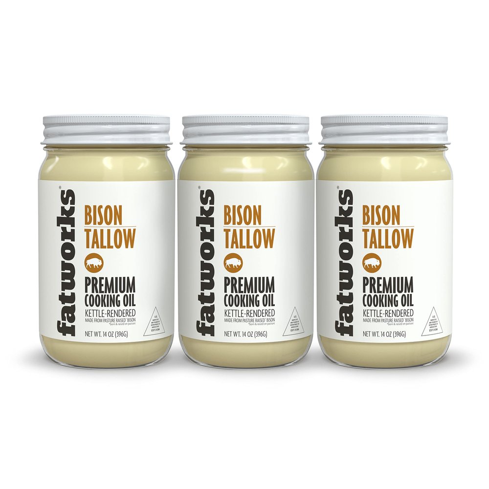 Fatworks Pasture-Raised Bison Tallow, 100% American Bison, Premium Cooking Oil, Keto, Paleo, WAP, WHOLE30, 14 oz. (3 Pack)