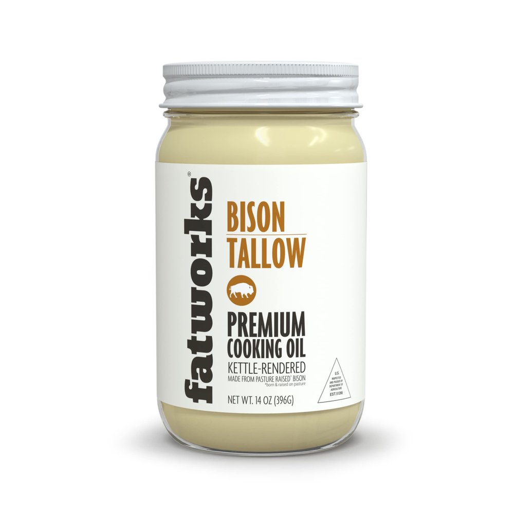 Pasture Raised Bison Tallow from , USDA Certified, Keto and Paleo, Whole30 cooking. Sourced from 100% U.S.A Grasslands. Great as cooking oil, pemmican making, skincare and more, 14 oz. (1 Pack)