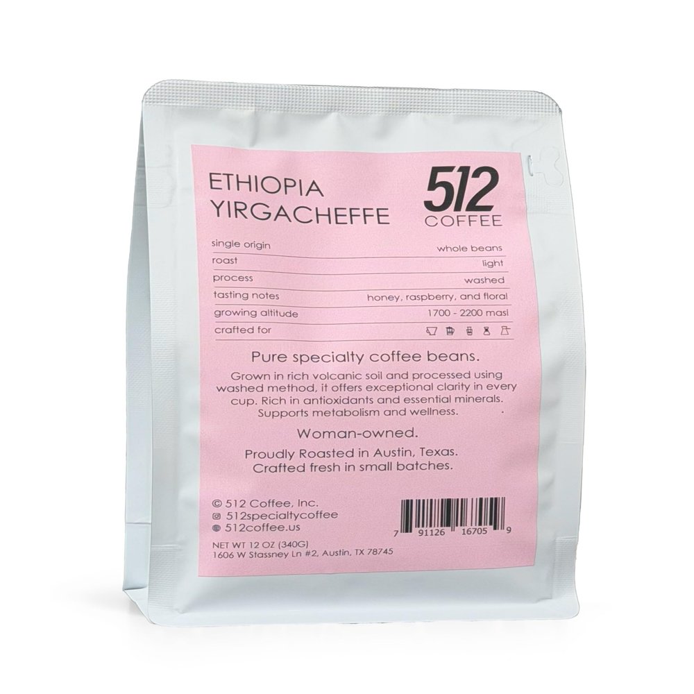 512 Coffee Ethiopia Yirgacheffe Light Roast Whole Bean Single Origin Specialty Coffee with Tasting Notes of Raspberry, Honey & Floral Fresh Roasted for Filter Brewing